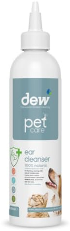 Dew Pet Ear Care 250ml: 100% Natural Dog Ear Cleaner Solution | Antibacterial Drops for Treatment of Dogs & Cat Ear Itching, Wax, Odour & Dirt | Fast Acting Aural Wash Prevents Infection