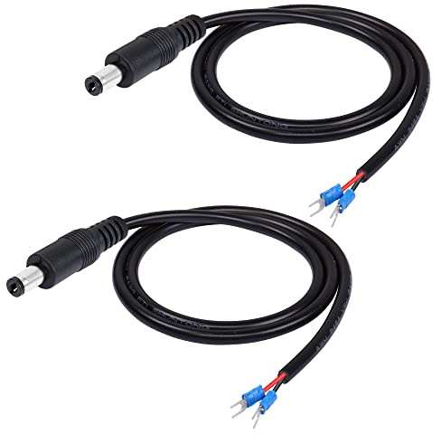GINTOOYUN Lot de 2 câbles plats DC 5,5 mm x 2,1 mm 5521 mâle vers connecteur mâle de fourche DC vers type U à épissure rapide Réparations électriques Connecteurs terminaux 80 cm