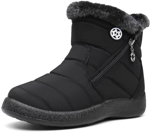 Hsyooes Botas Mujer Nieve Botines de Invierno Impermeable, Negro A, 36EU