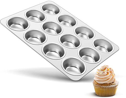 TeamFar 12-Cup Muffin Pan, Stainless Steel Muffin Tin Metal Cupcake Baking Pan for Oven, Regular Size & Non Toxic, Easy Clean & Dishwasher Safe