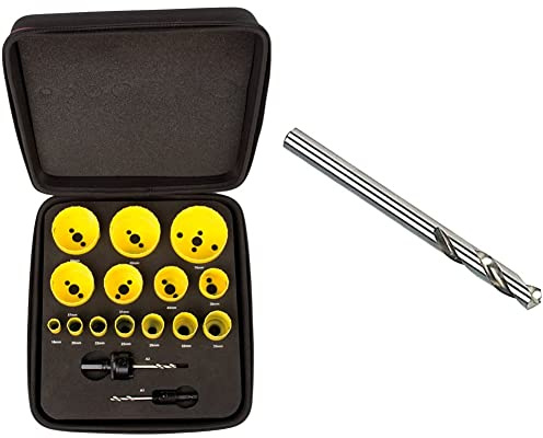 Starrett Bi-Metal Hole Saw Kit - 16 Piece KFC14021 General Purpose Hole Cutter with Arbor Set - Compatible With Bosch Dewalt Hitachi Festool Milwaukee & A014C 80mm Pilot Drill