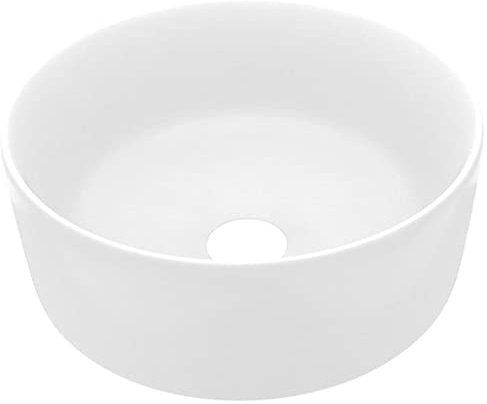 Waschbecken Rund Aufsatzwaschbecken für das Badezimmer und Gäste-WC, Waschschale ohne Hahnloch und ohne Überlauf, Aufsatzbecken Handwaschbecken, Matt Weiß 40x15 cm Keramik