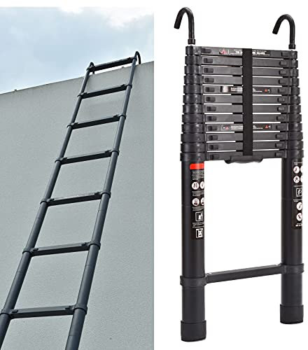 Escalera de extensión telescópica de aluminio de 5 m con gancho extraíble para desván multiusos, escalera extensible de 10.5 pies, 330 libras/150 kg, resistente EN131 estándar
