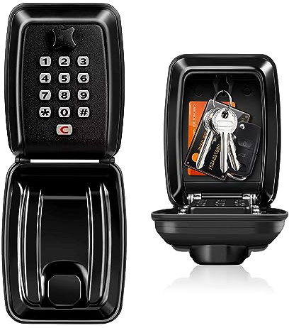 CDC DIGI Key Safe Wall Mounted,12-Digit Combination Security Key Lock Box Outdoor with Waterproof and Anti-Theft Keysafe,Key Storage Box for Home/Garage/Construction Site/Hotel（Black）