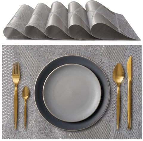 IPEA Tovagliette Americane Eleganti 45 x 30 cm per Cena, Pranzo, Colazione - 6 Unità - Tovaglietta Lavabile, Resistente al Calore, Antiscivolo, Antimacchia per Tavolo della Cucina e Sala - Grigio