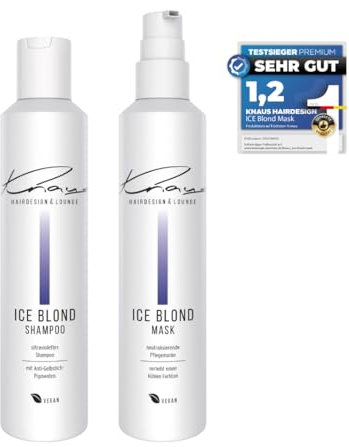 Knaus ICE BLOND Set – Anti-Gelbstich Shampoo & Maske | Für blondes, blondiertes, weißes & graues Haar | Neutralisiert Gelbstich, kühler Glanz, intensive Pflege & Farbauffrischung Salonqualität