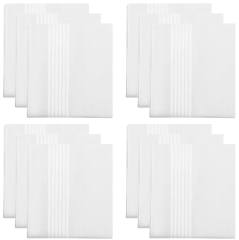 ONLYQIQIU 12PCS Men's Handkerchiefs Cotton Large, 40CM White Gents Hankies Set Soft Pocket Square Hankies for Men, Suitable for Daily use, Business, Wedding, Celebration, Prom, Party
