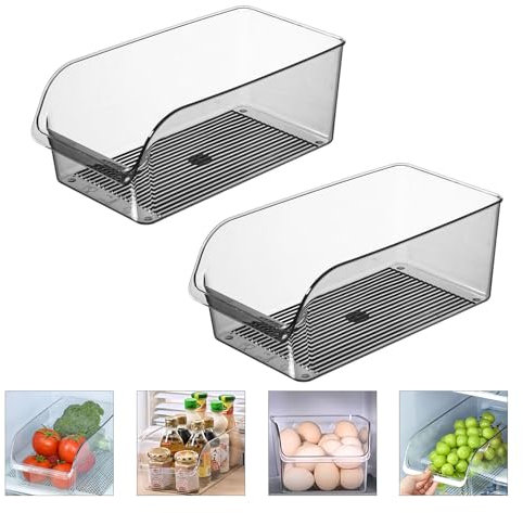 Friendjia 2 Piezas Organizador para refrigerador: cajón para verduras de grado alimenticio, organizador transparente sin BPA para cocina, refrigerador y otros organizadores(Mediana)