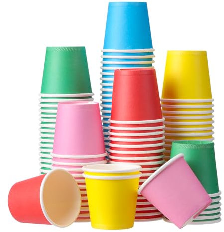 FANTESI Disposable Paper Cups - 150 Pack, 2oz/60ml - Set of Small Colorful Cups for Hot & Cold Drinks - Espresso Paper Cups for Parties, Picnics, & Offices