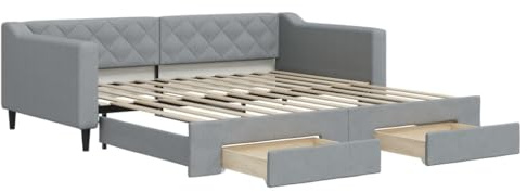 vidaXL Tagesbett Ausziehbar mit Schubladen Hellgrau 100x200 cm Stoff