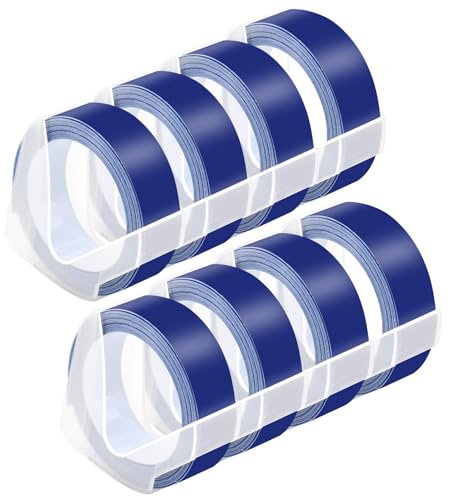 NineLeaf 8 Packung Ersatz für Dymo S0898142 521206 3D Kunststoff Prägebändern 12mm x 3m Weiß auf Blau Bänder Schriftband für Office Mate II 1540 154000 Organizer Xpress Pro 1575 Beschriftungsgerät