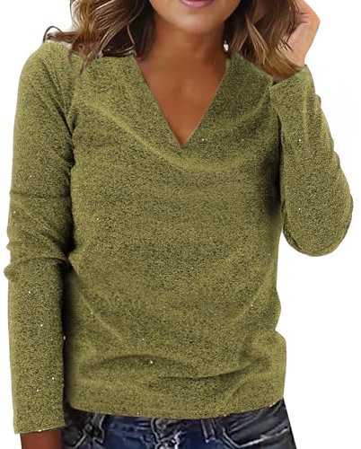 Glitzer Oberteile Damen, Pailletten Glitzer Outfit Top Pullover Silvester Oberteil Bluse Festlich Shirt Elegant Langarm Party Ppulli Glitzerbluse für Frauen Glitzershirt Blusen Tunika
