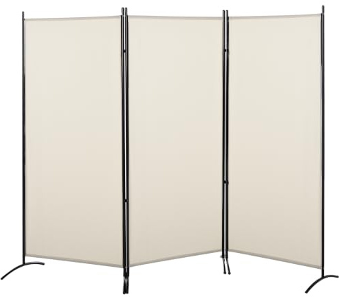 HOMCOM Paravent 3 Panneaux Store Latéral Brise-Vue 2,53Lx0,5lx1,82Hm Beige | Brise-Vue, Paravent sur Pied, Séparateur, Métal, Polyester Haute Densité