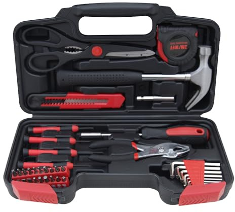 Hantinstom 39-Piece Household Tools Kit Essential Home Repair Set with Plastic Toolbox Ideal for College Students, Home Use & More