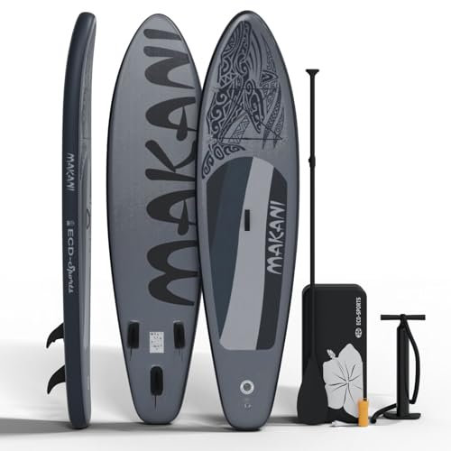 Stand Up Paddle Board | Allround SUP 320 cm | Schwarz | Komplettset | Drop-Stitch-Kern | bis 120 kg | 3 Finnen | Tragetasche | für Anfänger und Fortgeschrittene | aufblasbar
