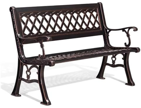 NRNQMTFZ Gartenbank Wetterfest Metall Parkbank mit Rückenlehne & Armlehne 2-3 Sitzer Retro Gartenbank Sitzbank für Terrasse Hof Rasen,Aluguss,Witterungsbeständig