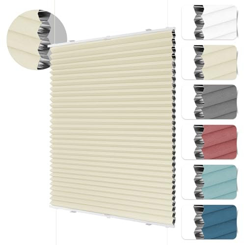 HOMEDEMO Wabenplissee Plissee ohne Bohren Klemmfix Verdunklung Thermo Zweifarbig Beige 55 x 110cm(BxH) Faltrollo 100% Blickdicht,Sonnenschutz & Schallschutz Plisseerollo für Fenster & Tür
