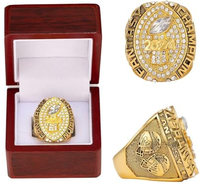HYKJSHED 2024 Fantasy Football Championship Ring mit Box, FFL League Ringe, Souvenir Geschenke for Fan-Freunde, Büroschränke(Blanc,13)