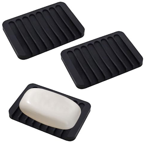 Seifenschale Mit Ablauf 2 Stück, Silikon Selbstentleerend Seifenhalter Schwarz, Soap Holder Seifenablage für Badezimmer, Küche, Waschbecken