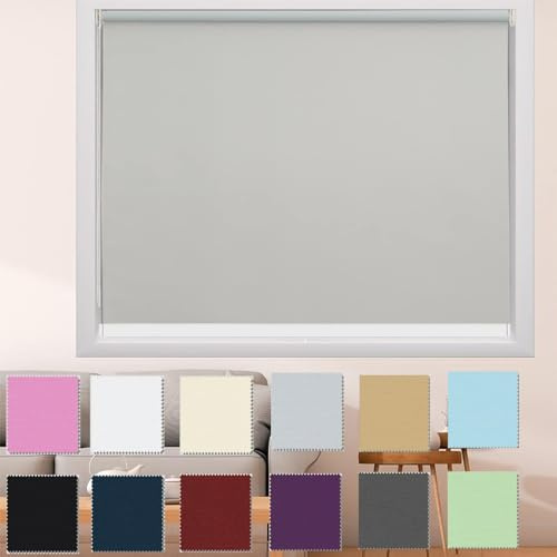 Estor enrollable de 60 x 230 cm, protección UV, propiedades térmicas, filtrado de luz diurna, gris claro, kit de instalación interior y exterior incluido