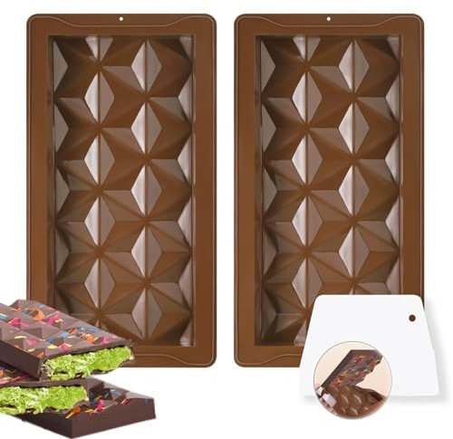 AOOTUERL Deep Chocolate Moulds, Chocolate Bar Moulds Dubai Silicone Thick for DIY Baking Candy, Deep Silicone Candy Bar Molds for Stuffed Bar, Thick Chocolate Bar Molds Tea Spoon
