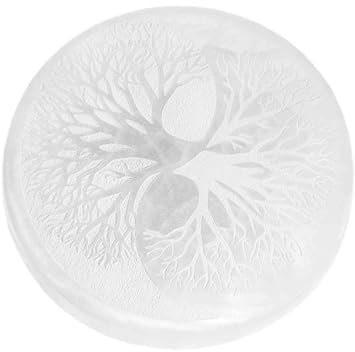 NKlaus Placa redonda de selenita con grabado del árbol de la vida Yin Yang, piedra energética de 10,4 cm para limpieza de cristales y meditación, decoración espiritual, símbolo de naturaleza y armonía