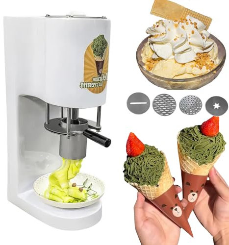 flatpincololee Neue italienische Spaghetti-Eismaschine für Gewerbe/Zuhause, vielseitige 4-in-1-Eismaschine mit 4 Formen, 420 ml Fassungsvermögen, für Eisdielen und Dessertläden,White