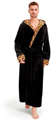FG FEAYIGUDIM Bademantel Herren Frottee übergröße Kapuze Kariert Bathrobe extra Lang Fleece Microfaser Kuschelig Robe