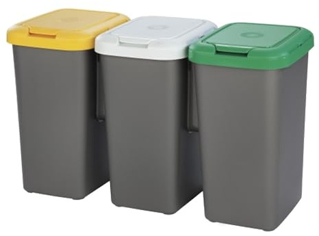 Well Home Papelera de reciclaje con 3 compartimentos, 75 litros en total, dimensiones 77x32x48 cm