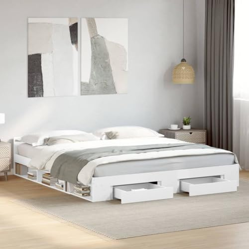 Hoodmeel Bett 180x200 mit Schubladen und lattenrost Holzbett mit Stauraum Bettgestell mit Kopfteil Doppelbettgestell Jugendbett-Weiß-180 x 200 cm