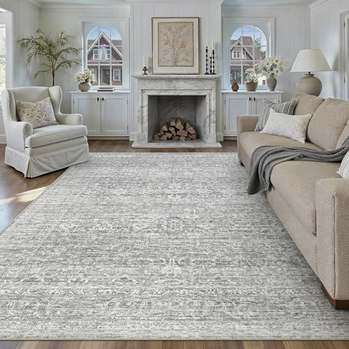 PureCozy Vintage Gris Alfombra Salon 200x300cm Habitacion Carpet Lavables en Lavadora Antideslizante Grande Alfombras Sala Dormitorio Cocina Comedor Carpets Pelo Corto Rug