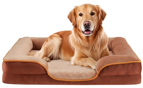 Sweetcrispy Orthopedic Dog Bed, XL Large Memory Foam Puppy Cat Bed with Washable Waterproof Removable Cover & Non-Slip Bottom for Pet Calming Sleeping (42x32, Brown)