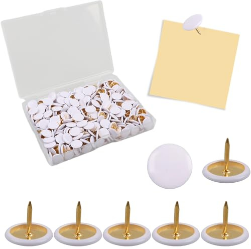 400 stycken häftstift vit, 10 x 10 mm plastbelagt stål runt huvud, häftstift för hem, skola, kort, kontor, fotovägg, korktavla