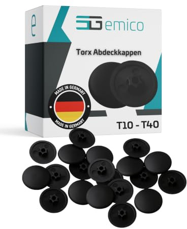 emico Kappen für Torx-Schrauben T30 - Schwarz - 100 Stück - Abdeckkappen aus flexiblem LDPE - Rückstandsfrei & passgenau - Ideal für EIN sauberes Erscheinungsbild & sicheren Schutz