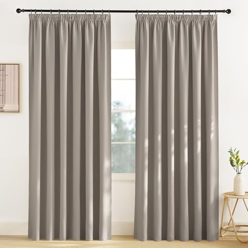 KGORGE Termisk gardin, köldskydd med veckband, sovrum, set om 2, 245 x 200 cm (H x B), rumsdelare gardin, ogenomskinliga mörkläggningsgardiner, skensystem, vardagsrum, sandfärger
