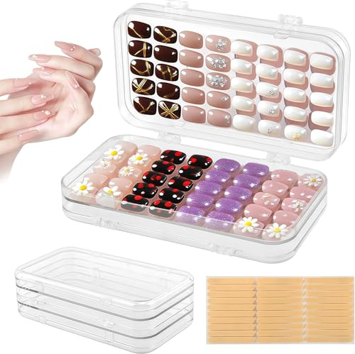Zosutetoxo Almacenamiento Plegable para Uñas Postizas, Caja de Exhibición Transparente de 4 Lados con Cinta Adhesiva, Organizador para Uñas Falsas y Salón de Manicura, un Regalo Considerado