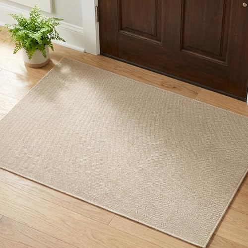 JoWiona Fußmatte Innen 80x120 cm, rutschfeste Schmutzfangmatte Waschbar mit Hoher Saugfähigkeit Eingangsteppich, Dünne Flurmatte für Küche, Badezimmer und Hauseingang, Beige
