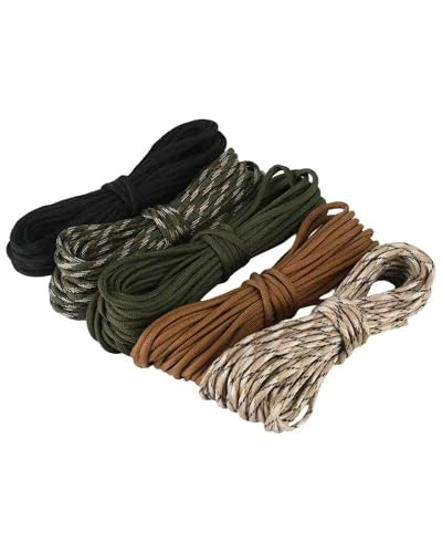 IVODZKFV 50m Paracord 4mm Set – 5 Stück Schnüre & Seile mit 7 Kern-Strängen, 100% Nylon Seil bis 250 kg, vielseitiges Paracord Zubehör für Camping, Survival, Outdoor, Hundeleine & Paracord Armband