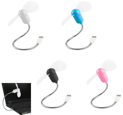 Mini Lüfter, Mini USB Ventilator, Flexibler Lüfter, Faltbar Schwanenhals Fan, Schwanenhals Ventilator, Flexibler USB -Fan mit Weichen Lüfterflügeln Für Laptop Zuhause Büro (Rosa+Weiß+Blau+Schwarz)