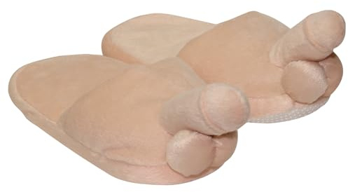You2Toys Penispantoffeln - lustige Haussschuhe für Frauen, mit ausgeprägtem Schwanz und prallen Hoden hautfarben hellem Plüschdesign