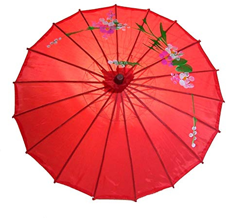 AAF Nommel®, Sonnenschirm 001, Dekoschirm aus Kunstfaser, Wasserfest in rot aus Bambus