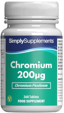 Cromo 200 mcg - 360 compresse - Adatto ai vegani - 1 anno di trattamento - SimplySupplements