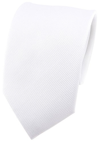 TigerTie - Seidenkrawatte weiß Uni Rips - Krawatte 100% Seide - Breite 7 cm x 150 cm Länge