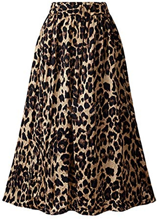 Veckad kjol dam leopardkjol elegant klockkjol midikjol kjol elastisk kjol, leopard, XXL