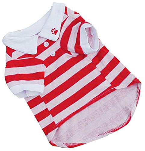 Doublehero Haustier Hunde Katze Hemd Streifen Kleidung Sommer Pullover Kostüm Jacke Mantel Hundebekleidung Kleine Katze Kleiner Hunde Pulli Hemden Shirts Niedlich Kleider Haustierkleidung (XS, Rot)