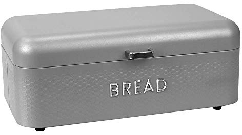 Soho Bread Box For Kitchen Countertop, Metal, (Grey) | By Home Basics, Vented With Hinge Top | Large Bread Box | Keeps Loaves, Bagels, Croissants Fresh