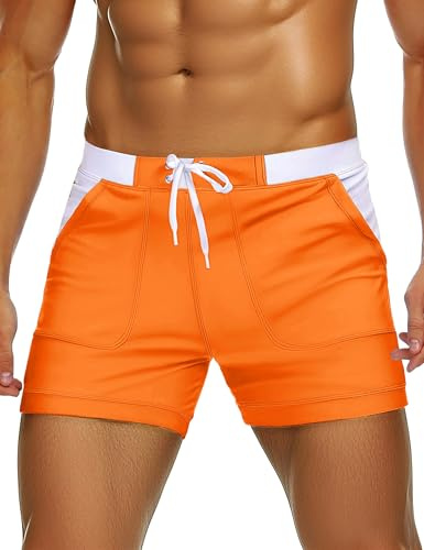 TACVASEN Swimming Trunks Mens Briefs Water Sports Swim Wear Boardshorts UV Protection Summer Casual Beach Boxer, 32, Orange 01