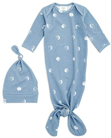 aden + anais knotte Babykleid & Hut - 0-3 Monate, Blue Moon | Komfort Strick super weiche Baumwolle mit Spandex 2 -Stück -Outfit -Set | Neugeborene Jungen oder Mädchen Geschenke | Langarm -Strampler