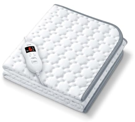 Beurer UWB55 Heated Mattress Pad with 8 Temperature Settings & Ultra-Soft Fleece, 59 x 31.5, Electric Bed Warmer with Overheat Safety Features, Fast Heating, Machine Washable