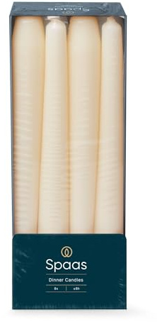 Spaas Taper Dinner Candles 8 Hours, Ivory, 8-Piece